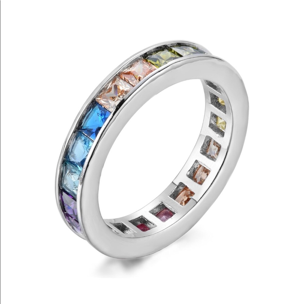 Princess cut rainbow eternity band